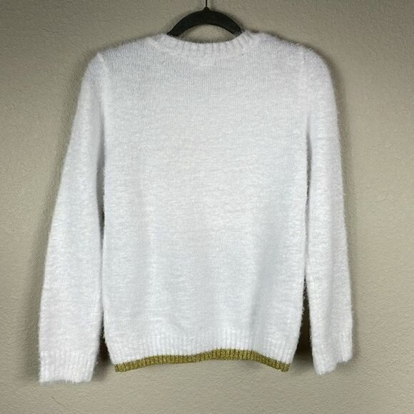 New Margaux and Lexi Sequin Unicorn Eyelash Sweater Christmas Soft White Pink L - Picture 2 of 12